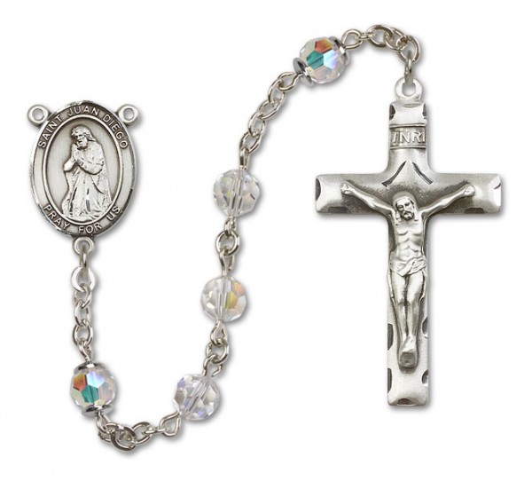 St. Juan Diego Sterling Silver Heirloom Rosary Squared Crucifix - Crystal