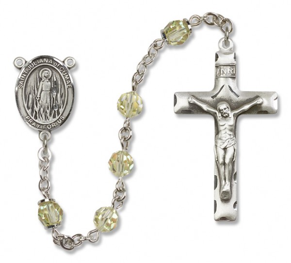 St. Juliana Sterling Silver Heirloom Rosary Squared Crucifix - Zircon