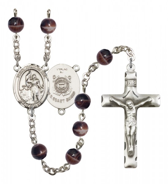 Men's St. Joan of Arc  Coast Guard Silver Plated Rosary - Brown