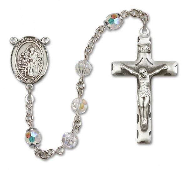 St. Aaron Sterling Silver Heirloom Rosary Squared Crucifix - Crystal