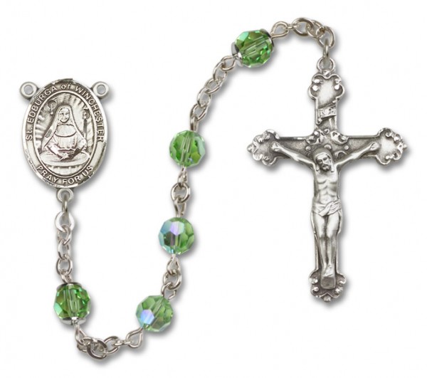 St. Edburga of Winchester Sterling Silver Heirloom Rosary Fancy Crucifix - Peridot