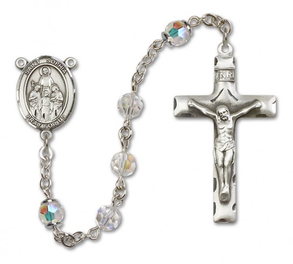 St. Sophia Sterling Silver Heirloom Rosary Squared Crucifix - Crystal