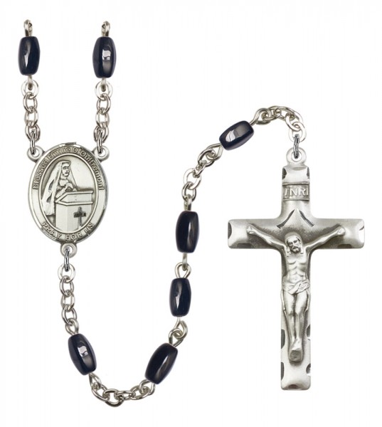 Men's Blessed Emilee Doultremont Silver Plated Rosary - Black | Silver