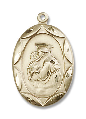 Men's Oval Scalloped Edge St. Anthony Medal - 14K Solid Gold