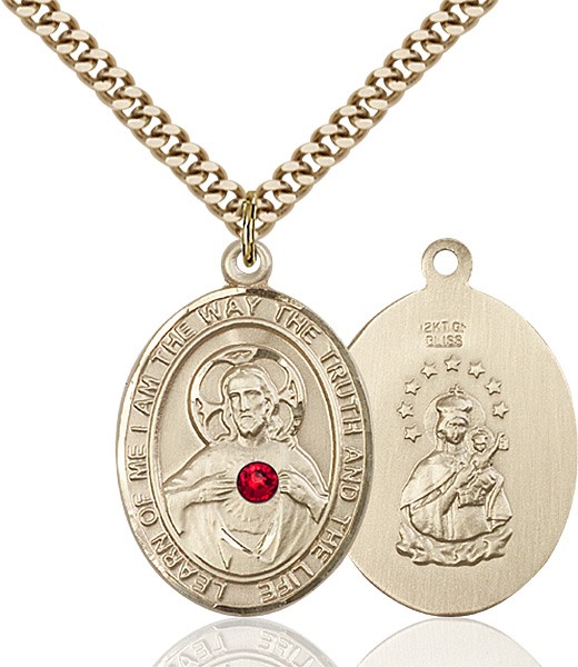 Men's Oval Sacred Heart Pendant with Birthstone Options - 14KT Gold Filled