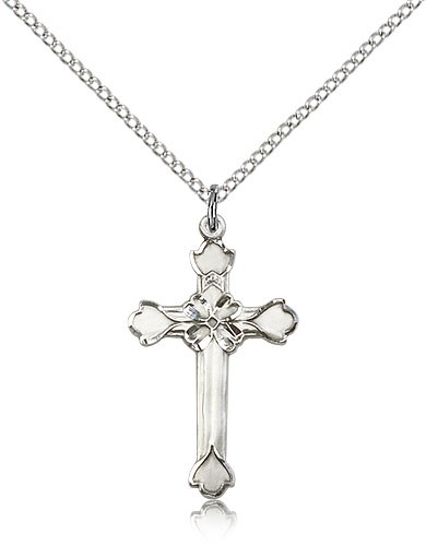 Floral Center Women's Cross Necklace - Sterling Silver