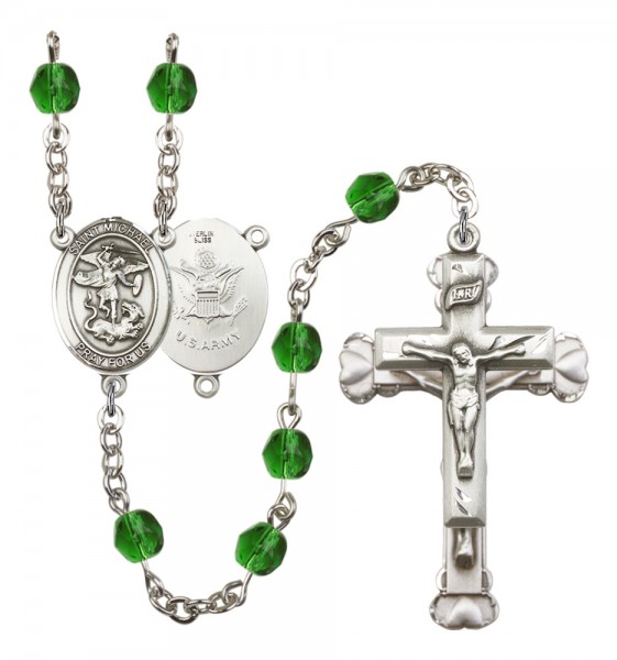 Women's St. Michael Army Birthstone Rosary - Emerald Green