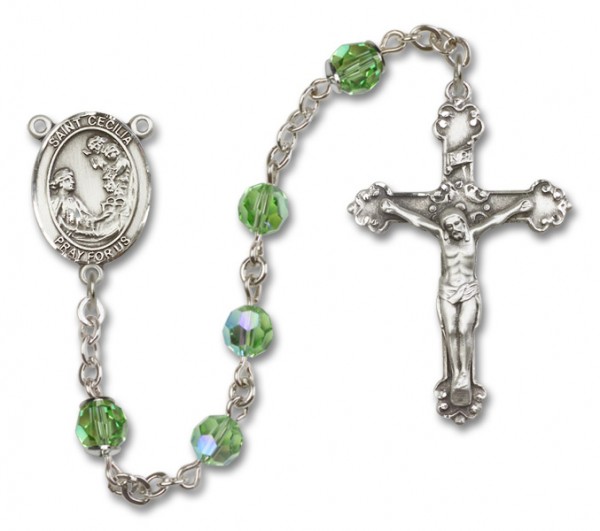 St. Cecilia Sterling Silver Heirloom Rosary Fancy Crucifix - Peridot