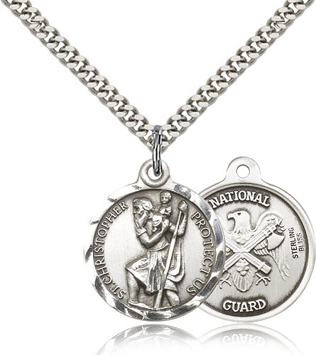 National Guard St. Christopher Medal - Nickel Size - Sterling Silver