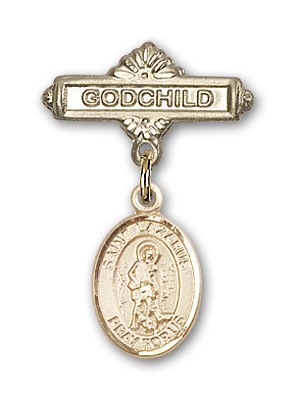 Pin Badge with St. Lazarus Charm and Godchild Badge Pin - Gold Tone