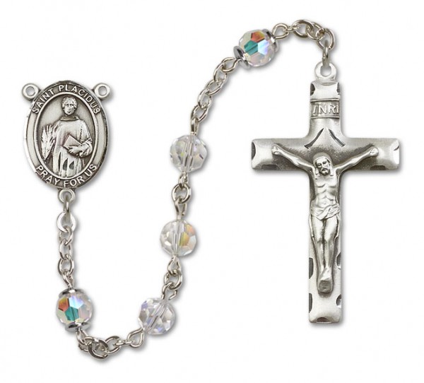 St. Placidus Sterling Silver Heirloom Rosary Squared Crucifix - Crystal