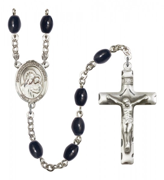 Men's Our Lady of Good Counsel Silver Plated Rosary - Black Oval