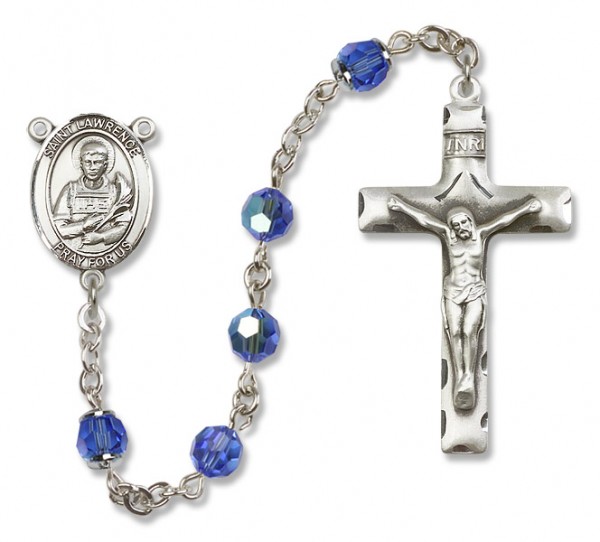 St. Lawrence Sterling Silver Heirloom Rosary Squared Crucifix - Sapphire