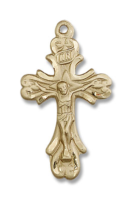 Antiqued Elegant Crucifix Necklace - 14K Solid Gold