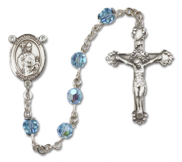 St. Kilian Sterling Silver Heirloom Rosary Fancy Crucifix - Aqua