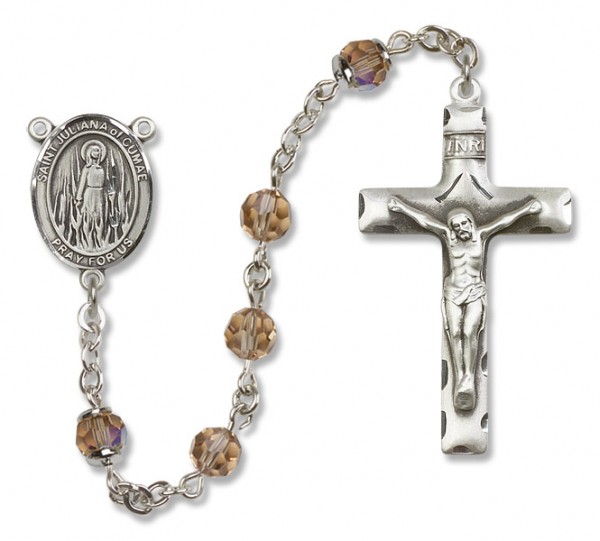St. Juliana Sterling Silver Heirloom Rosary Squared Crucifix - Topaz