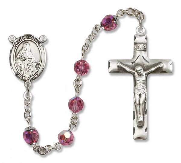 St. Veronica Sterling Silver Heirloom Rosary Squared Crucifix - Rose