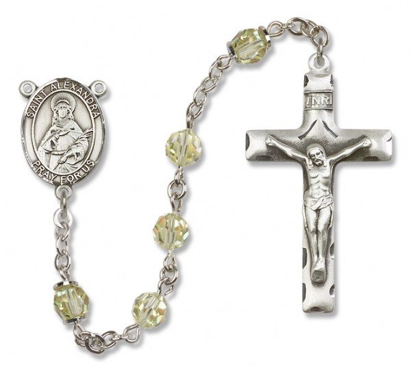 St. Alexandra Sterling Silver Heirloom Rosary Squared Crucifix - Zircon
