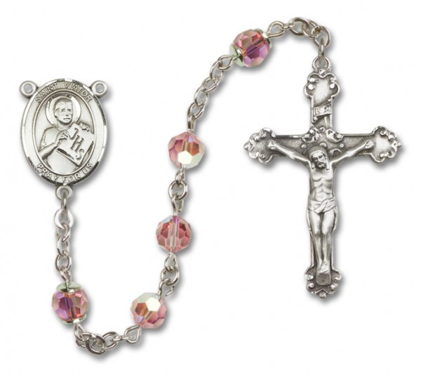 St. Viator of Bergamo Sterling Silver Heirloom Rosary Fancy Crucifix - Light Rose
