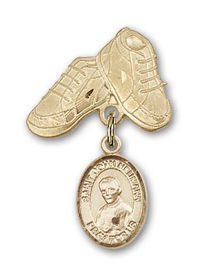 Pin Badge with St. John Neumann Charm and Baby Boots Pin - Gold Tone