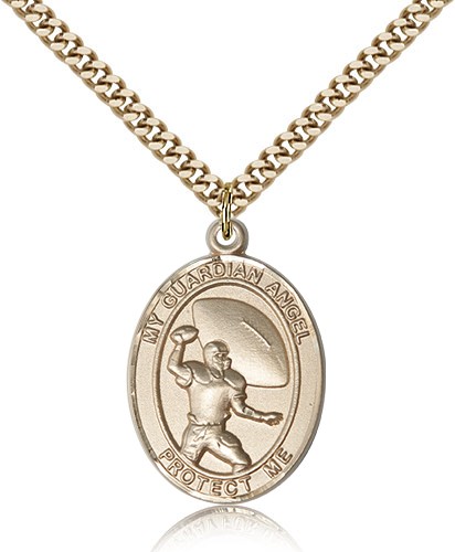 Guardian Angel Football Patron Saint Medal - 14K Solid Gold