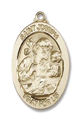 Men's Oval St. Joseph Pray for Us Pendant - 14K Solid Gold