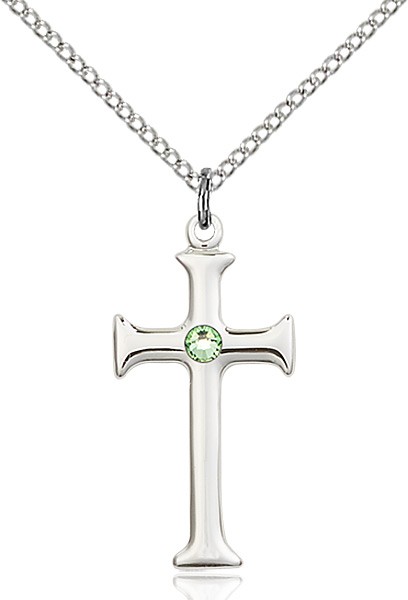 14kt Gold Cross on Cross Medal with 3mm Peridot bead 7/8 X 1/2 