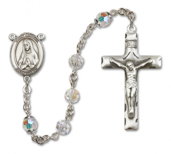 St. Martha Sterling Silver Heirloom Rosary Squared Crucifix - Crystal