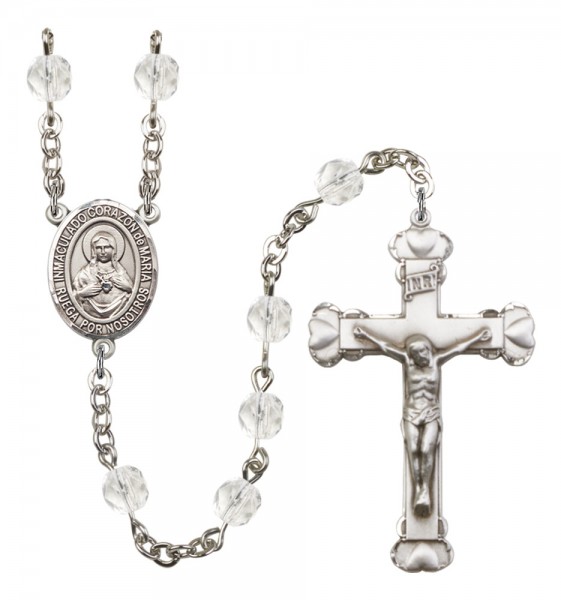 Women's Corazon Inmaculado de Maria Birthstone Rosary - Crystal