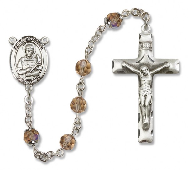 St. Lawrence Sterling Silver Heirloom Rosary Squared Crucifix - Topaz