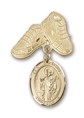 Pin Badge with St. Wolfgang Charm and Baby Boots Pin - 14K Solid Gold