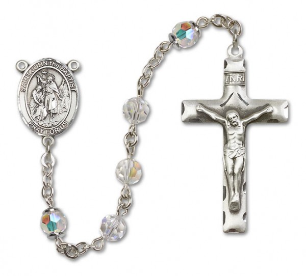 St. John the Baptist Sterling Silver Heirloom Rosary Squared Crucifix - Crystal