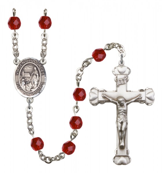 Women's Virgen del Lourdes Birthstone Rosary - Ruby Red