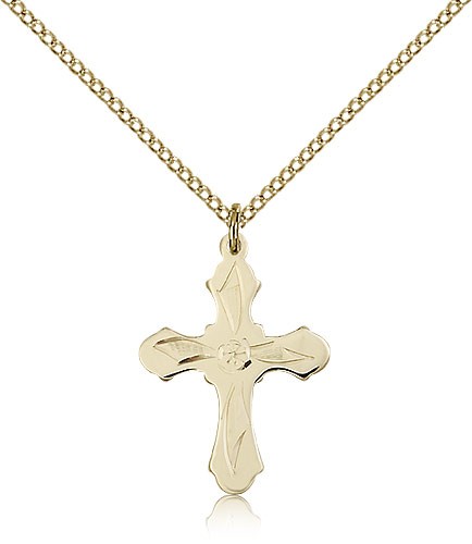 Women's Glass Center Cross Necklace - 14KT Gold Filled
