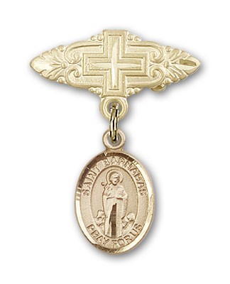 Pin Badge with St. Barnabas Charm and Badge Pin with Cross - 14K Solid Gold