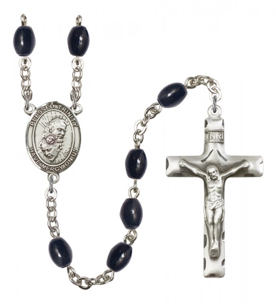 Men's Blessed Trinity Silver Plated Rosary - Black Oval
