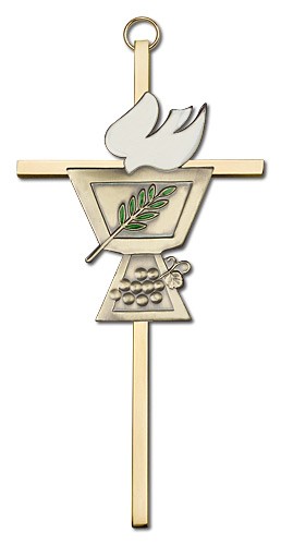 Confirmation Chalice and Dove Wall Cross 6&quot; - Gold Tone