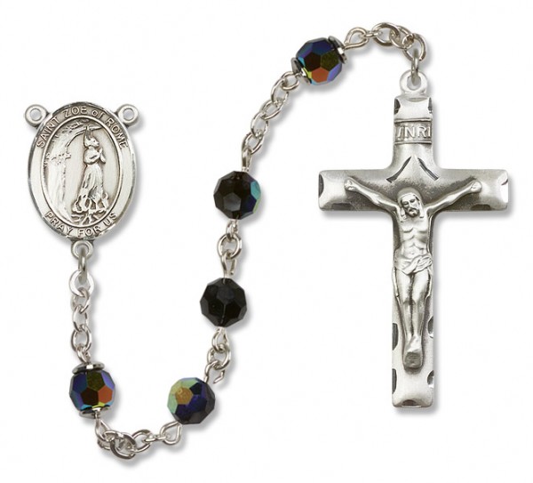 St. Zoe Sterling Silver Heirloom Rosary Squared Crucifix - Black