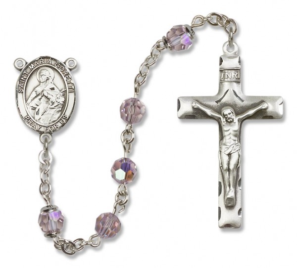 St. Maria Goretti Sterling Silver Heirloom Rosary Squared Crucifix - Light Amethyst