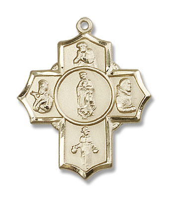 5-Way Hispanic Saint Cross Pendant - 14K Solid Gold