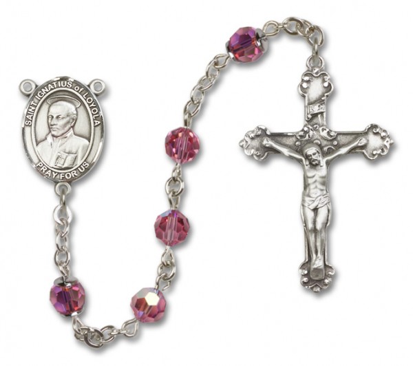 St. Ignatius of Loyola Sterling Silver Heirloom Rosary Fancy Crucifix - Rose