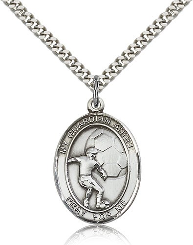 Guardian Angel Soccer Patron Saint Medal - Sterling Silver