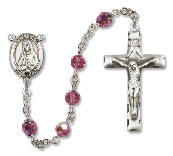 St. Martha Sterling Silver Heirloom Rosary Squared Crucifix - Rose