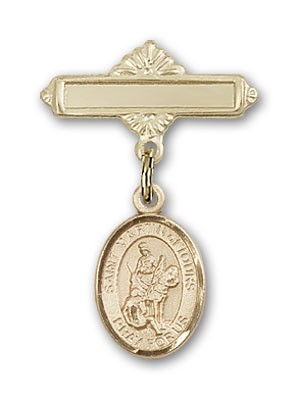 Pin Badge with St. Martin of Tours Charm and Polished Engravable Badge Pin - Gold Tone