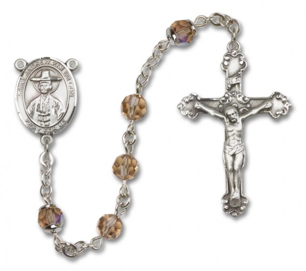 St. Andrew Kim Taegon Sterling Silver Heirloom Rosary Fancy Crucifix - Topaz