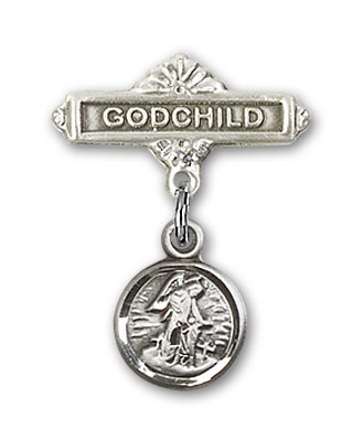 Baby Pin with Guardian Angel Charm and Godchild Badge Pin - Silver tone