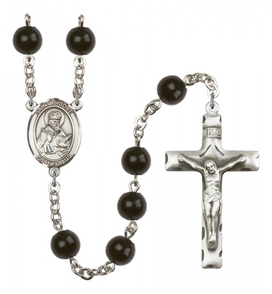 Men's St. Isidore of Seville Silver Plated Rosary - Black