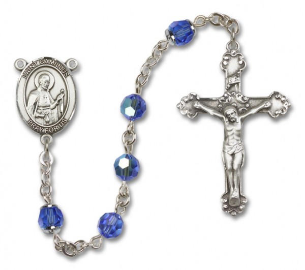 St. Camillus of Lellis Sterling Silver Heirloom Rosary Fancy Crucifix - Sapphire
