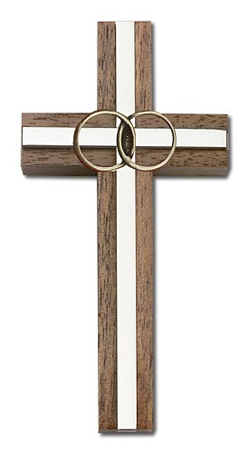 Marriage Cross with Eternity Rings in Walnut 4&quot; - Two-Tone Silver