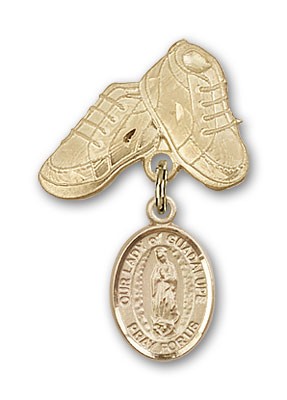 Baby Badge with Our Lady of Guadalupe Charm and Baby Boots Pin - Gold Tone